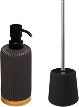 5Five - WC/Toiletborstel met zeeppompje 270 ml - zwart - keramiek
