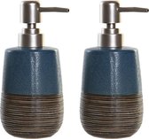 Pompe/distributeur de savon - 2x pièces - polystone - bleu marine - 16 cm