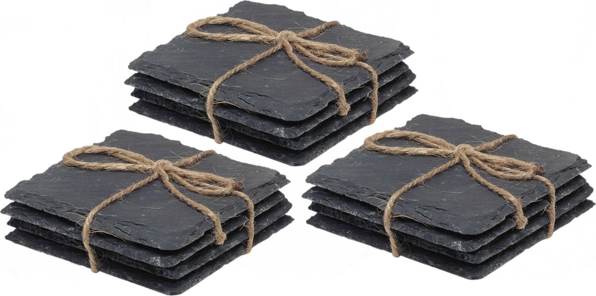 Cuisine Elegance - 48x stuks leisteen onderzetters - vierkant - antraciet - 10 cm