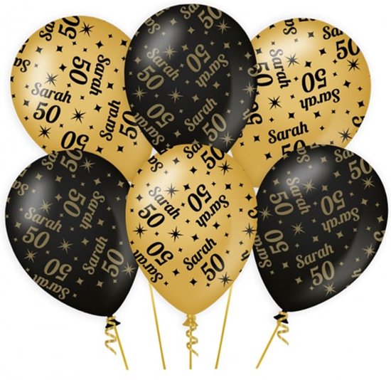 Paperdreams Ballonnen - luxe Sarah/50 jaar feest - 6x stuks - goud/zwart - 30 cm