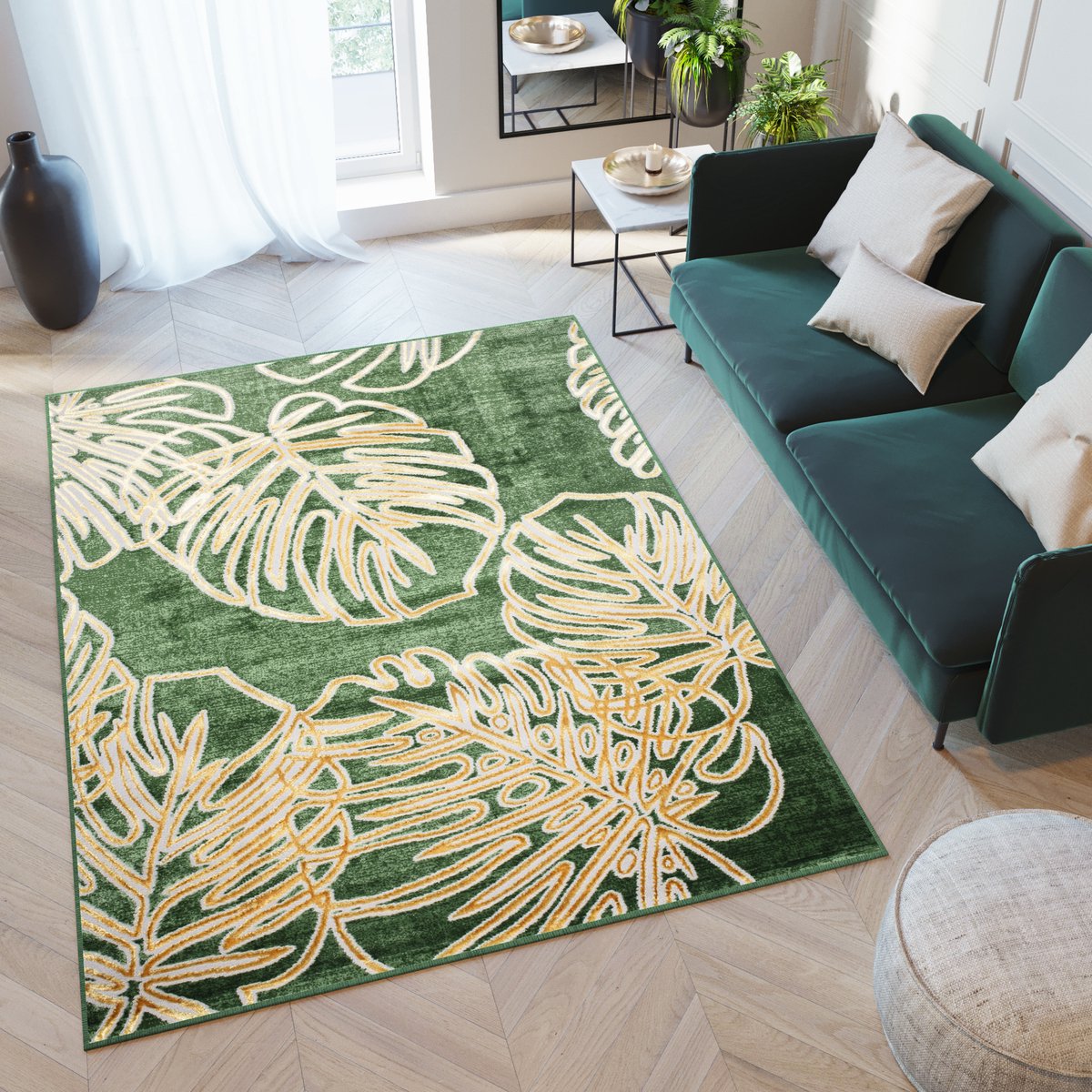 Tapiso Turmalin Vloerkleed Beige Groen Laagpolig Zacht Tapijt Maat- 120x170 Goudkleur