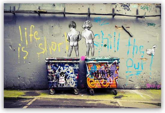 Banksy Schilderij - Life is Short schilderij - 120x80  - Plexiglas