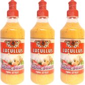 Lucullus® | 3 x 500 ml Pittige Knoflook Saus Thai Style | Spicy Garlic Sauce | Thaise knoflooksaus | multipack