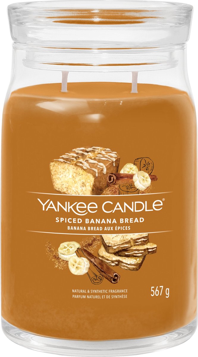 Yankee Candle Spiced Banana Bread Large Jar Geurkaars - 90 branduren - twee lonten Bruin