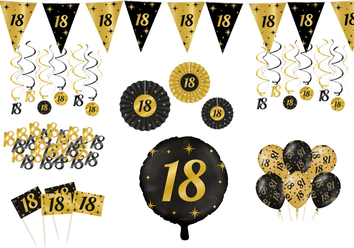 Verjaardag Feestversiering 18 Jaar Party Letters En 16x Ballonnen Met 2x Plastic Vlaggetjes