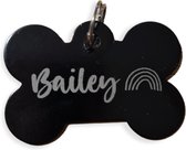Hondenpenning bot | Zwart| Aluminium | 4 cm x 2,5 cm | Inclusief naam en telefoonnummer graveren | Gegraveerde penning hond | Dierenpenning