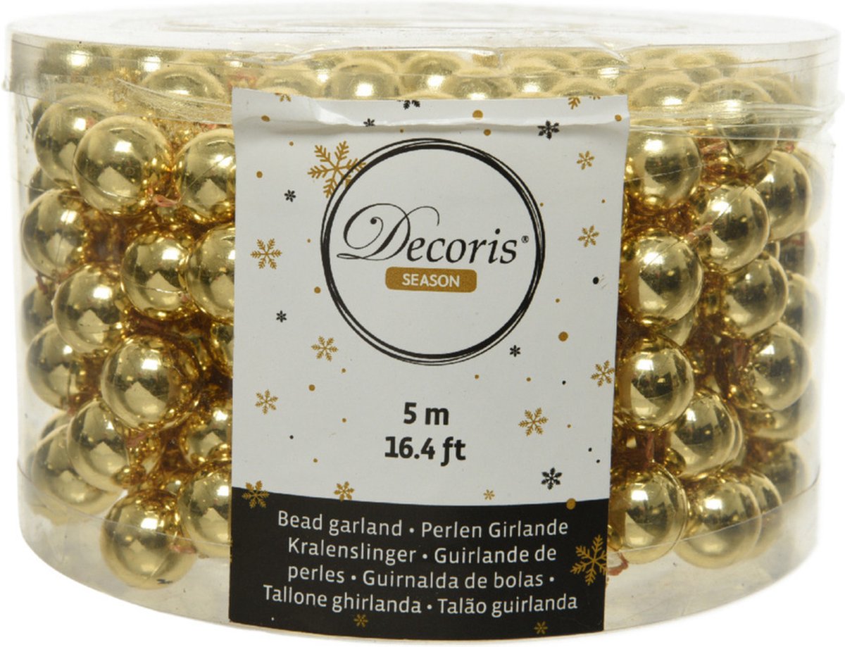2x stuks kralenslinger kerstboom slingers/guirlandes goud 5 meter x 1,4 cm - Kerstversiering kralenslingers – foto 3