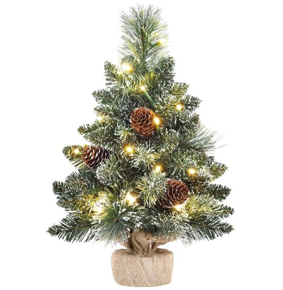 EdelSpar Mini kerstboom met LED verlichting en sneeuw - Kunstkerstboom - Kleine boom met verlichting en decoratie - Kunstboom - Kerststukje - Christmas Tree