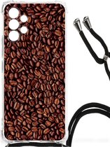 Stevige Bumper Hoesje Geschikt voor Samsung Galaxy A13 4G Smartphone hoesje met doorzichtige rand Koffiebonen