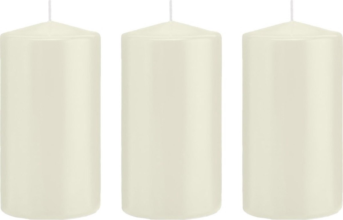 Trend Candles Cilinderkaars/stompkaars - 3x - ivoorwit - 8 x 15 cm - 69 branduren - horeca kaarsen