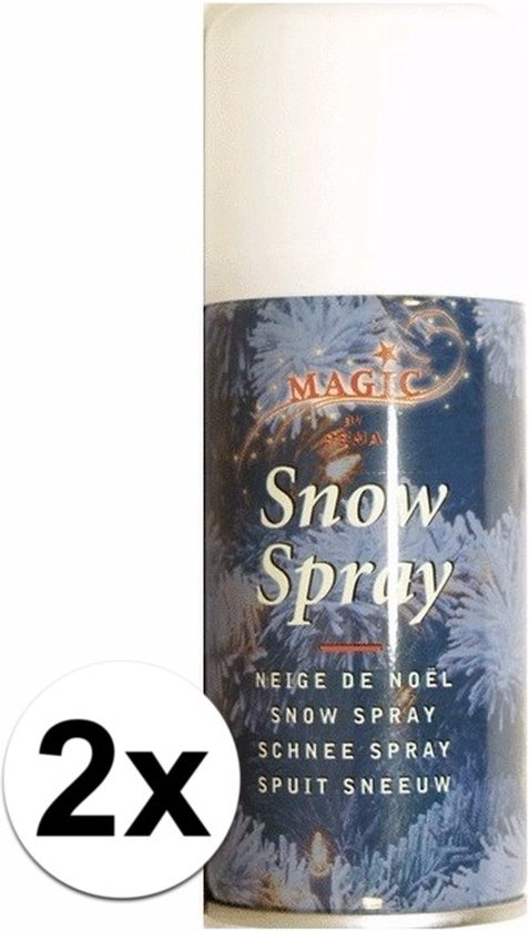 Magic Snow Spray, 2 spuitbussen met winterse decoratie. Spuit sneeuw.