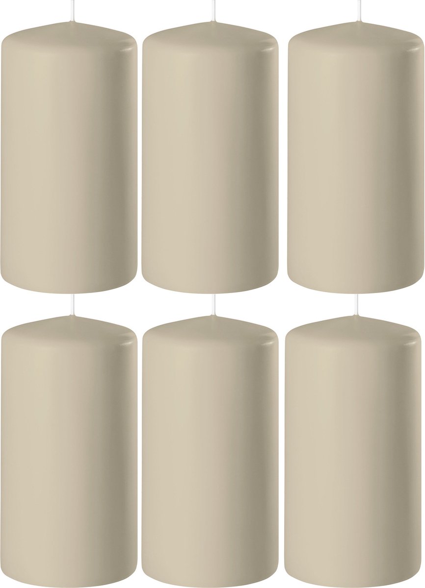 Enlightening Candles Cilinderkaars/stompkaars - 6x - beige - D6 x H10 cm - 36 branduren - Dikke kaarsen - Voor kandelaar of plateau