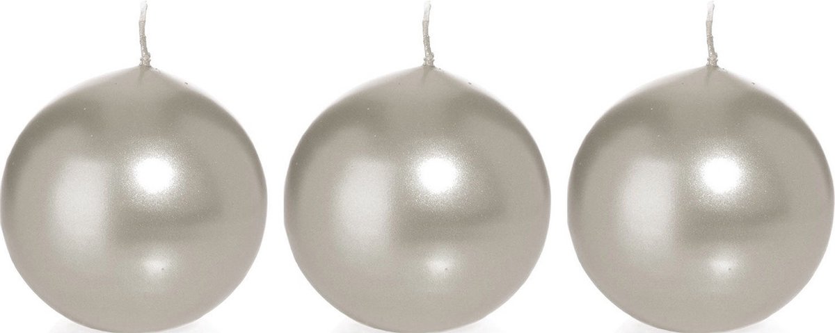 Trend Candles Bolkaars glad - 3x - zilver - 8 cm - 25 branduren - ronde kaarsen