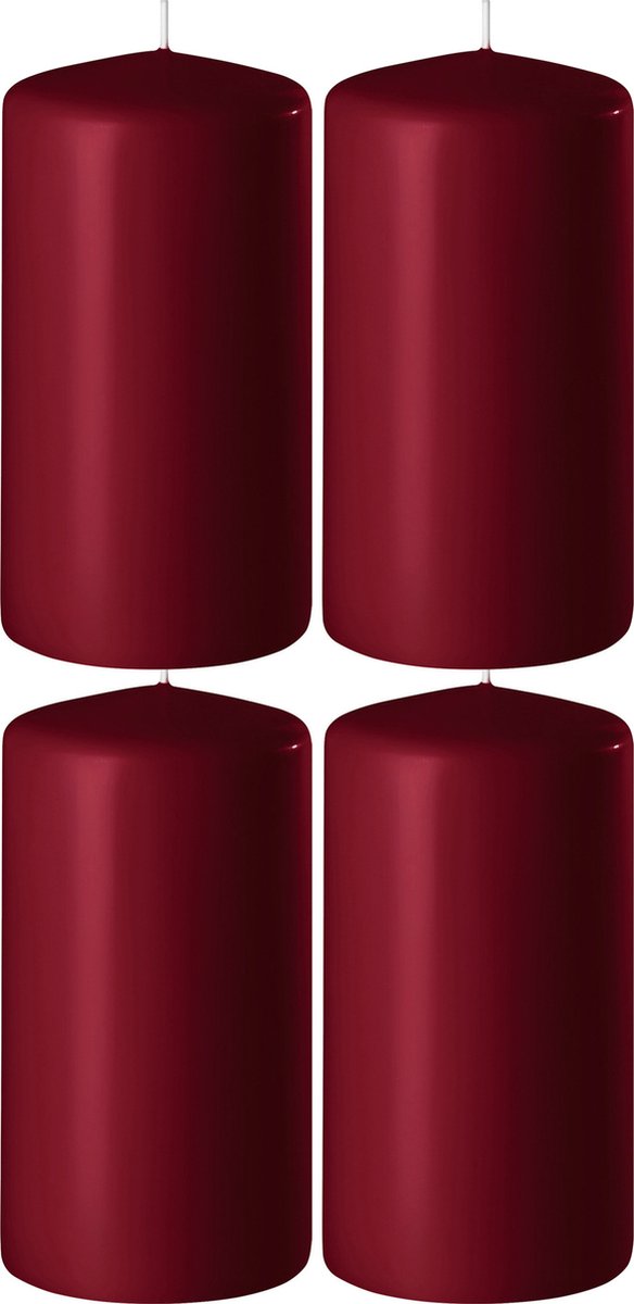 Enlightening Candles 4x Bordeauxrode cilinderkaarsen/stompkaarsen 6 x 8 cm 27 branduren - Geurloze kaarsen bordeauxrood - Woondecoraties Bordeaux rood