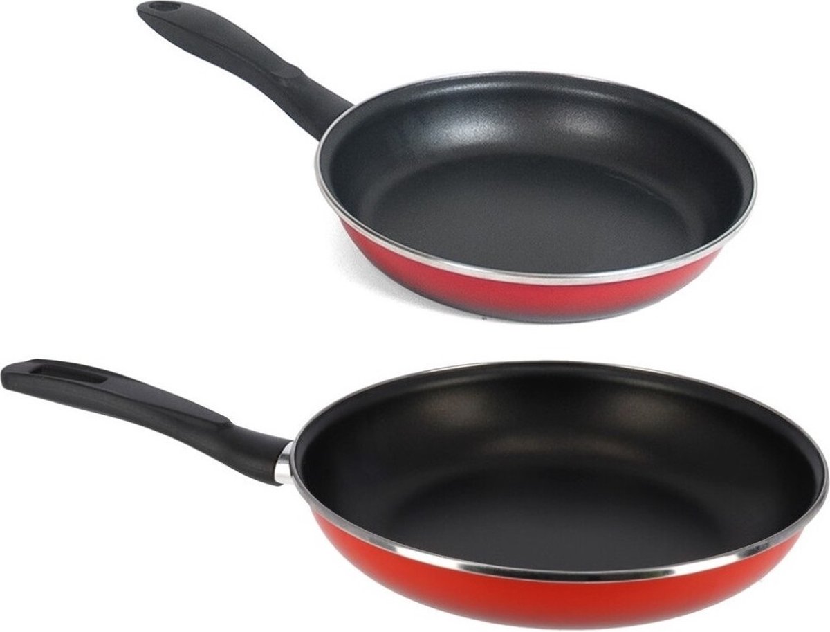2x formaten koekenpannen set rood Merida - 24 en 30 cm diameter - Braadpannen/bakpannen