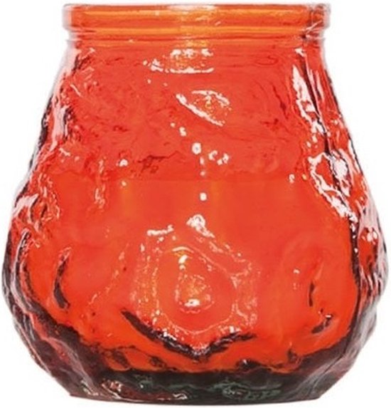 3x Oranje mini lowboy tafelkaarsen 7 cm 17 branduren - Kaars in glazen houder - Horeca/tafel/bistro kaarsen - Tafeldecoratie - Tuinkaarsen