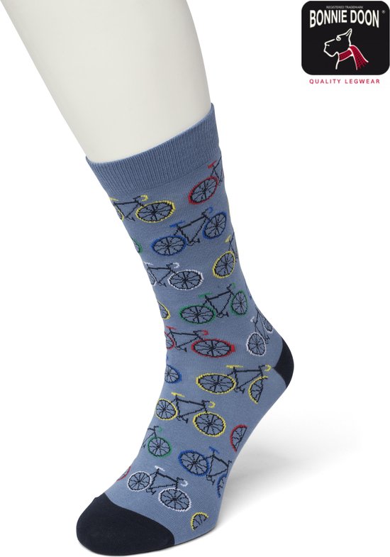 Bonnie Doon Dames Sokken met Fiets Print maat 36/42 Blauw - Thema Sokken - Fietsen - Cadeau Sokken - Zacht Katoen met Gladde Teennaad - Comfortabel - Perfect Cadeau - Coronet Blue - BT991103.187