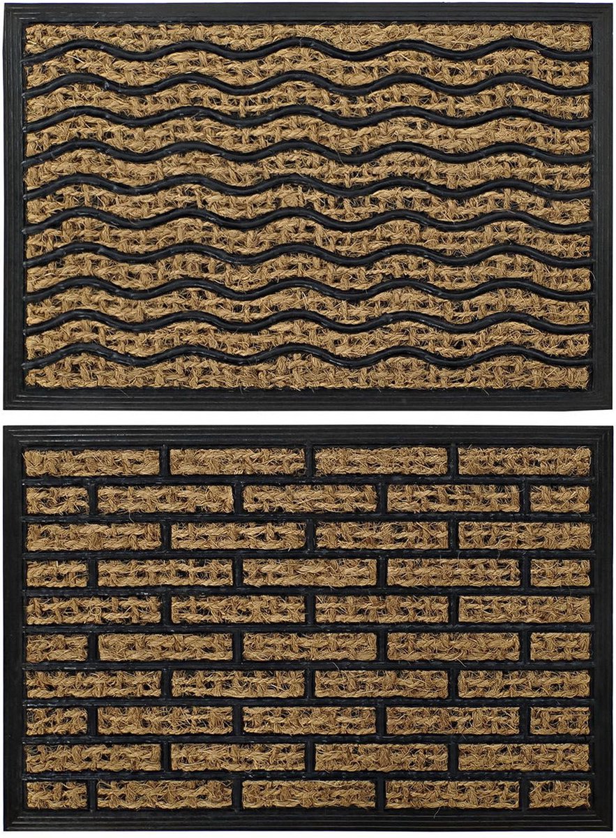 Set van 2x deurmat/droogloopmat kokosvezel 60 x 40 cm - Schoonloopmatten voor- en achterdeur