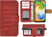 Samsung Galaxy A04s Hoesje - Bookcase - Samsung A04s Book Case Wallet Echt Leer Croco Rood Cover