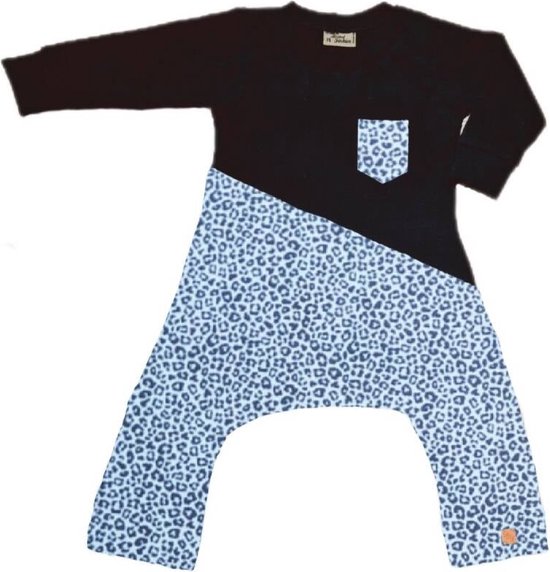 Foto: Spreid pavlik gips onesie zwart met panter dusty blauw