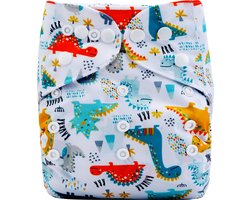 Duurzame luiers - Wasbare luier met inlegger - Herbruikbare luier - Pocket luier - 3-15 kilo - Wit dino's