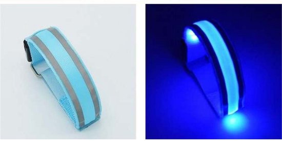 Foto: Led lichtband blauw lichtgevende band voor wandelen fietsen hardlopen lichtgevende band met reflectoren voor extra veiligheid in het donker inclusief batterijen max omtrek 33 cm