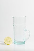 Beldi Karaf met handgreep - Transparant- Gerecycled glas-  Ø10 x 20 cm - Marokkaanse Beldi Karaf - Beldi Glass Jug