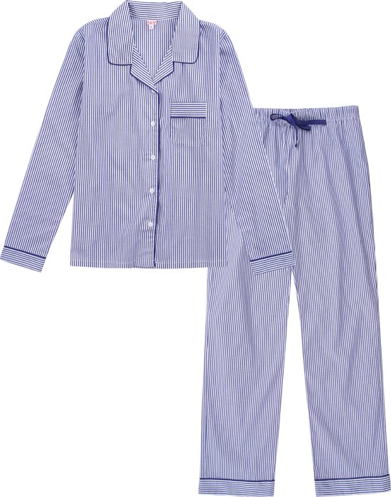 La-V katoen pyjama set voor dames met blauw gestreept XXL