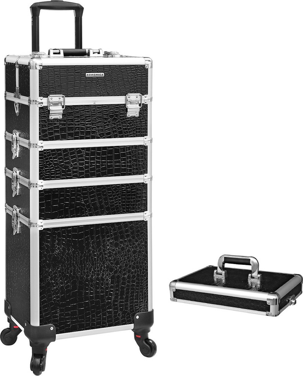 Goedkoopste XXL Cosmetica koffer - professionele make-up koffer 6 sleutels - extra lade - koffer voor op reis - grote trolley voor kappers - afsluitbaar - met 360 ° roterende - zwart