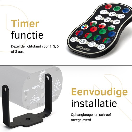 Lumière de fête Cheroy noire avec support de montage et télécommande avec fonction minuterie.
