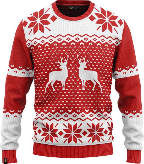 JAP Christmas Kersttrui (maat M) - 100% Gerecycled - Kriebelt niet - Kerstcadeau volwassenen - Foute Kersttrui dames en heren - Classic one - Rood