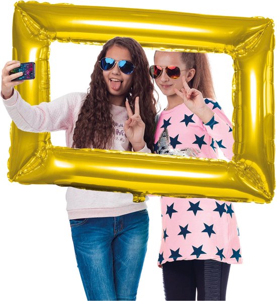 Fotolijst folieballon Goud - opblaasbaar schilderij - selfie frame 85 x 60 cm