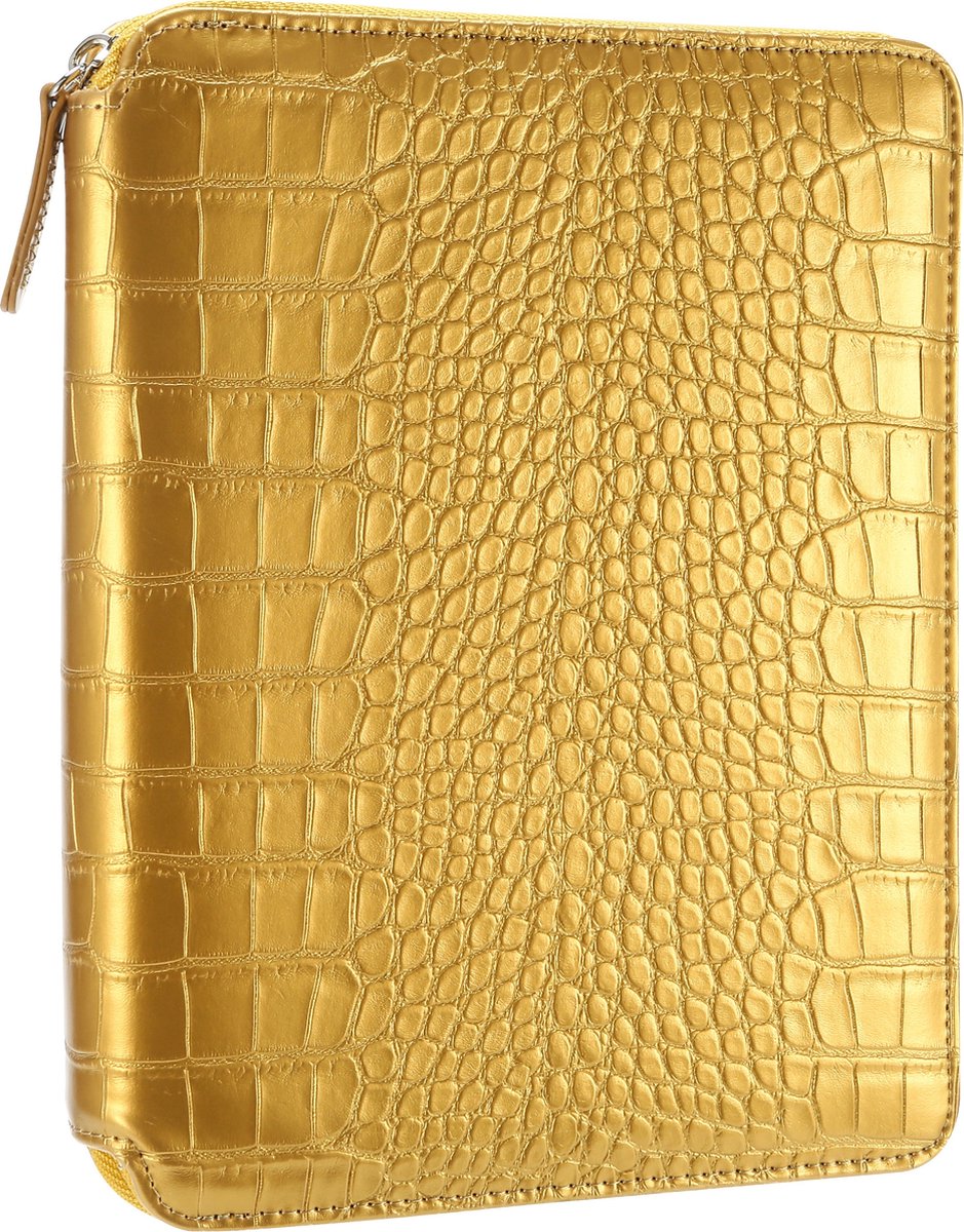 Victoria's Journals Croco Smyth Zipper Folder - Schrijfmap A5 - Luxe Vegan Leer Schrijfmap A5 met rits en Premium A5 Vegan Leer Notitieboek - Gelijnd - Goud
