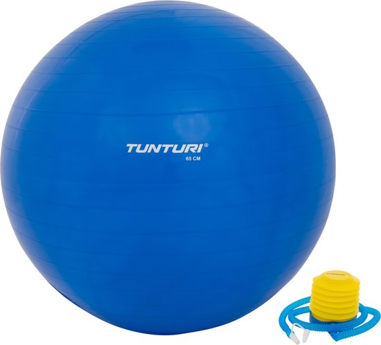 Fitnessbal Voor Buikspieren - Tunturi Fitness bal - Yoga bal inclusief pomp - Pilates bal - Zwangerschaps bal - 65 cm - Kleur: blauw - Incl. gratis fitness app