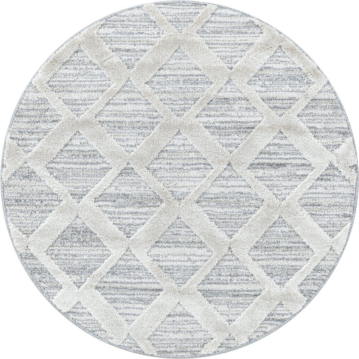 flycarpets Sofia Rond Vloerkleed Geruit - Crème / Grijs - Laagpolig Tapijt Woonkamer - 120x120 cm Creme