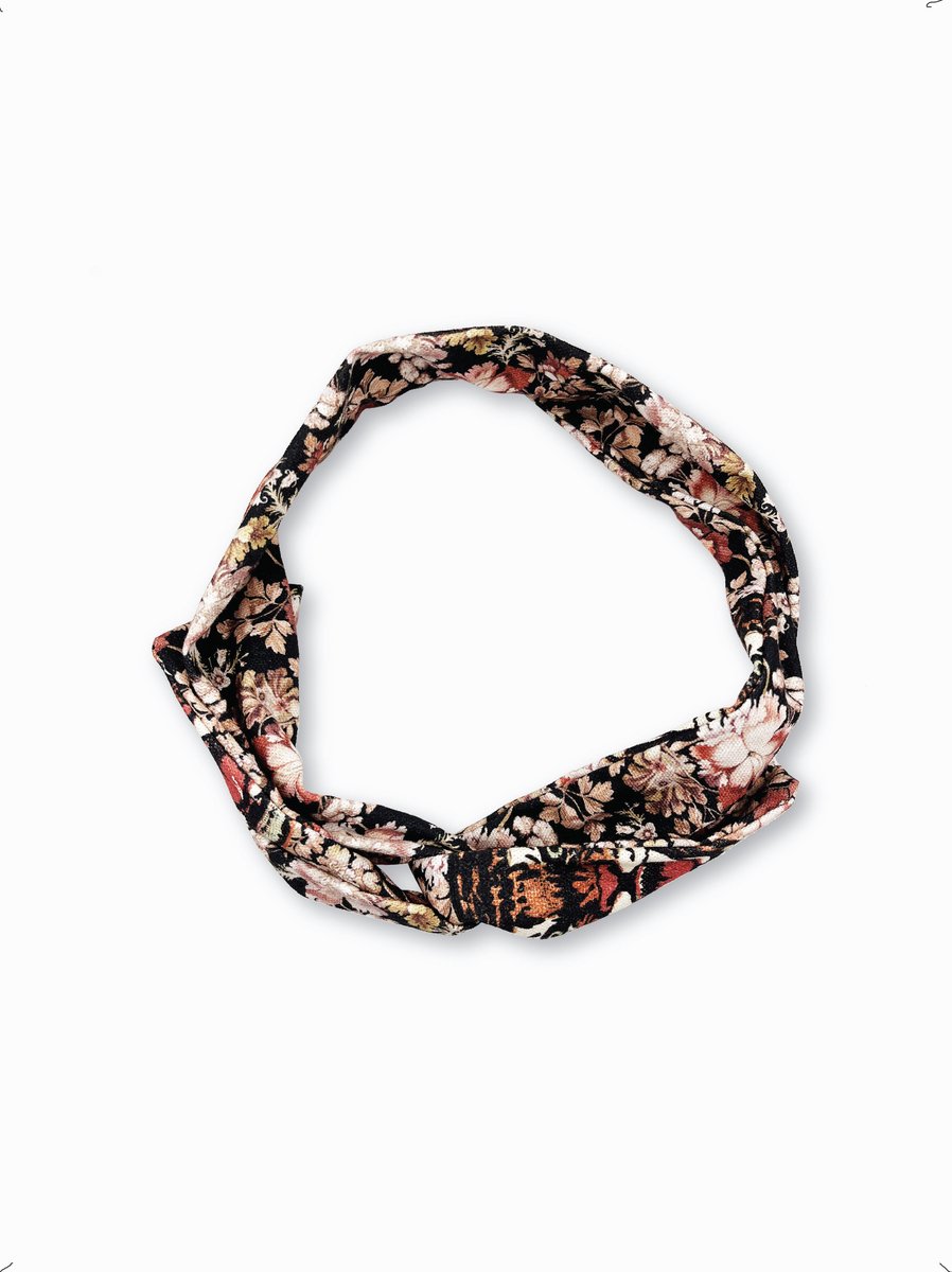 Duurzaam cadeau - Flexibele haarband - Ijzerdraad - Zwarte bloemen - 90 cm - Dames haarbanden - Knoop cross knitted – Haaraccessoires