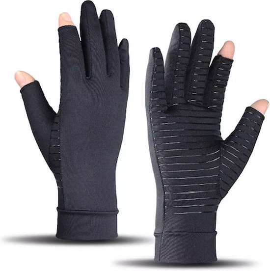 De Millennials Reuma Compressie Handschoenen met Vingertoppen - Maat M- Antislip - Steun - Zwart - Dames - Heren -pijnlijke hand en vingers -