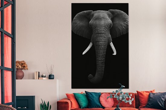 Toile - Animaux - Éléphant - Zwart - Wit - Décoration Décoration murale - 120x180 cm - Photo sur toile - Peintures sur toile salon