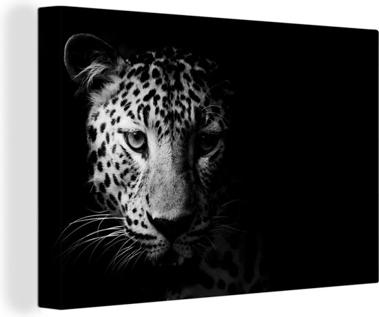 Canvas schilderij - Wilde dieren - Panter - Zwart - Wit - Canvas doek - 30x20 cm - Woondecoratie - Foto op canvas