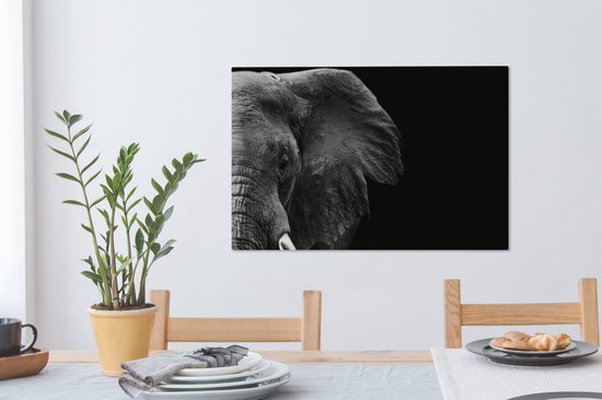 Peinture sur Toile - Animaux Sauvages - Éléphant - Zwart - Wit - Décoration murale - Toile - 60x40 cm - Canvasdoek sur Toile - Salon