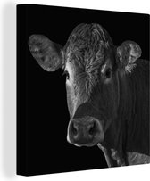 Canvas - Dieren - Koe - Zwart - Wit - Muurdecoratie - 50x50 cm - Canvas doek - Foto op canvas