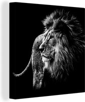 Toile - Animaux sauvages - Lion - Zwart - Wit - Canvasdoek - 90x90 cm - Photo sur toile - Décoration murale