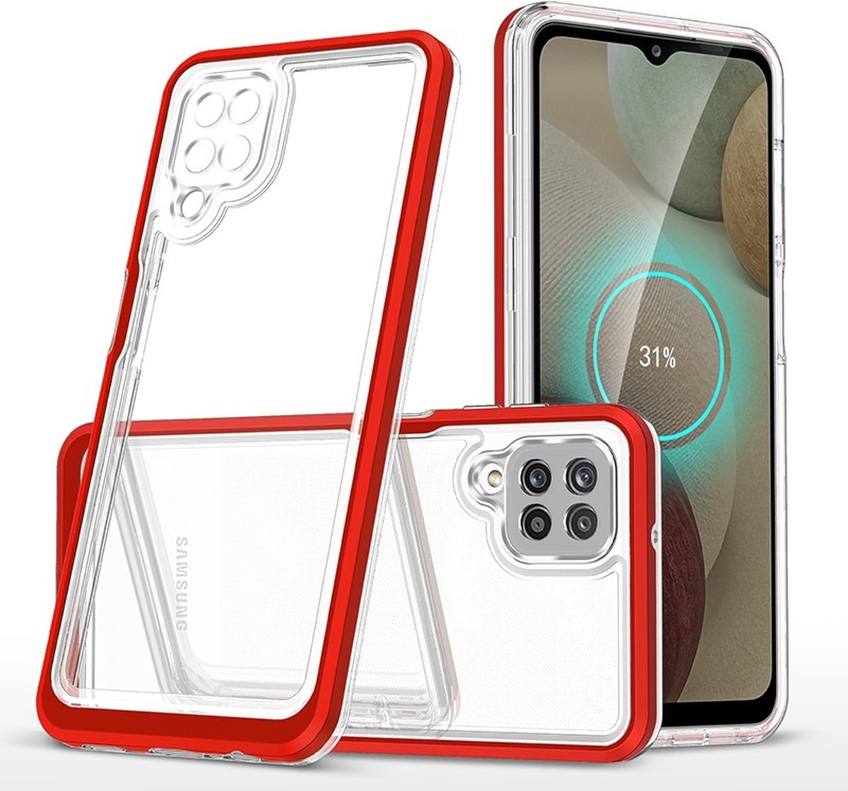 Bumper case Hoesje Geschikt Voor Samsung Galaxy A12 hoesje shockproof - Rood / Transparant
