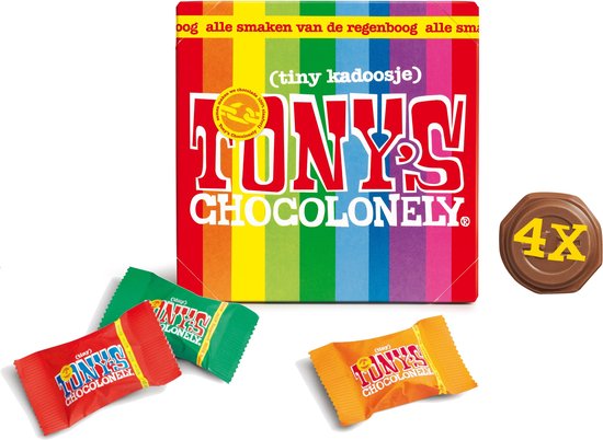 Tony's Chocolonely Tiny Tony's Kadoosje Chocolade Cadeau - 4 x 200 gram - Mini Uitdeel Chocolaatjes Bundel - Mix met 10 Verschillende Smaken - Belgische Fairtrade Chocola Geschenkset