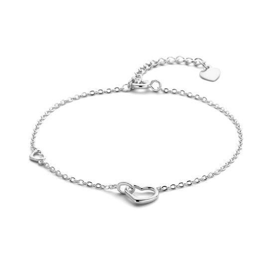 YO&NO Armband hartjes - Dames - 16 + 3 cm - Sieraden Vrouw - Gerhodineerd - Zilver 925