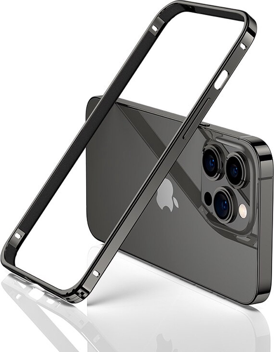 iPhone 14Pro Aluminium Bumper Zwart (GEEN achterplaats) | Ultradun | Perfect fit | Aluminium +TPU hybride | Shockproof | 100% eco-vriendelijk