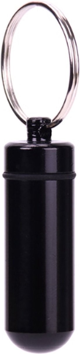 FSW-Products - 1 Stuk - Pillen Doos Sleutelhanger Set - Pillendoosje - Travel Medicatie Pillen Koker - Waterdicht - Zakformaat - Zwart - 4.5 x 1.3 cm