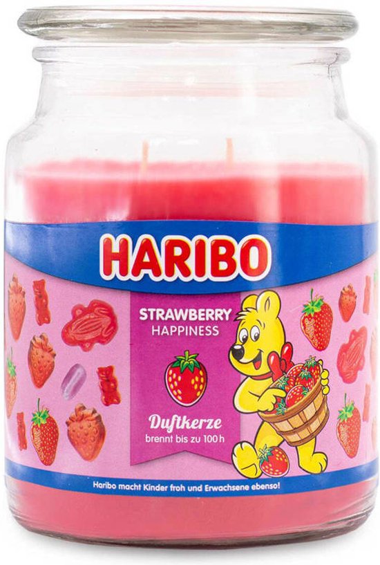 Bougie parfumée Haribo Strawberry Happiness 510 grammes dans un grand pot