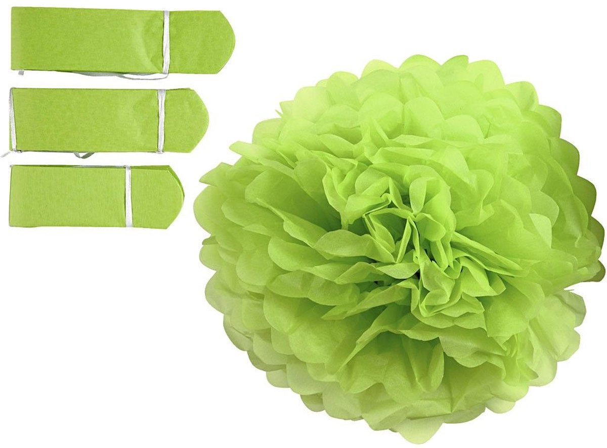 Happy Moments pompons zijdepapier 20-24-30 cm lime 3-delig