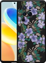 Vivo X80 Pro Hoesje Zwart Purple Flowers - Designed by Cazy